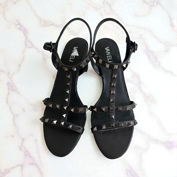 VAN ELI Black Leather Studded Heels Size 8 - Picture 1 of 8